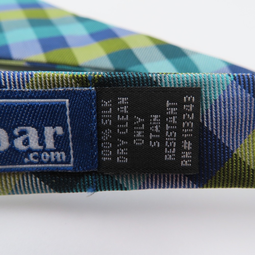 The Tie Bar Bow Tie Blue Yellow Green Gingham Check 2.5" Wide Self Tie Silk - Picture 4 of 5